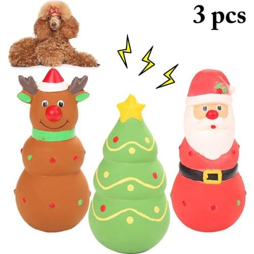 Christmas Creative Dog Toys Squeeze Squeaky Christmas Tree Elk Santa Chew Squeaker Teething Toys For Dogs Pet Training Supplies