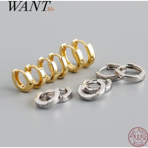 WANTME Hoop Earrings 925 Sterling Silver Minimalist Goth Circle Small Earrings for Women Men Girl Charm Piercing Classic Jewelry