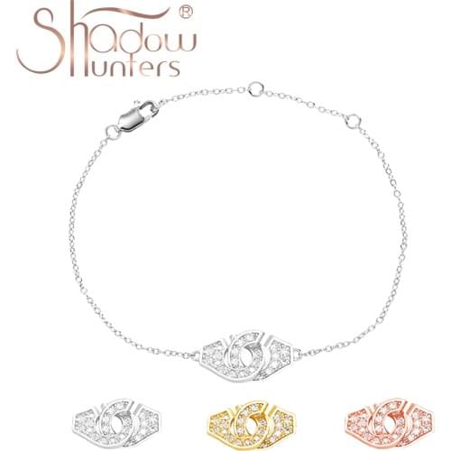 SHADOWHUNTERS Real 925 Sterling Silver Clear Rhinestone Bracelets Handcuffs Charm Luxury Women Thin Bracelet Menottes Jewelry