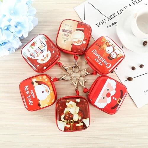 Shockproof Stylish Father Christmas Pattern Coin Purse Tinplate Purse Bag Durable for Gifts