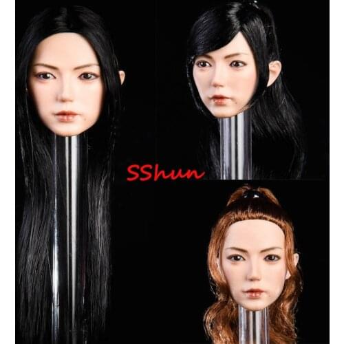 YMT019 1/6 Scale Female Soldier Doll Head Sculpture Hair Transplant Asian Beauty Model For 12'' Action Figure Body DIY