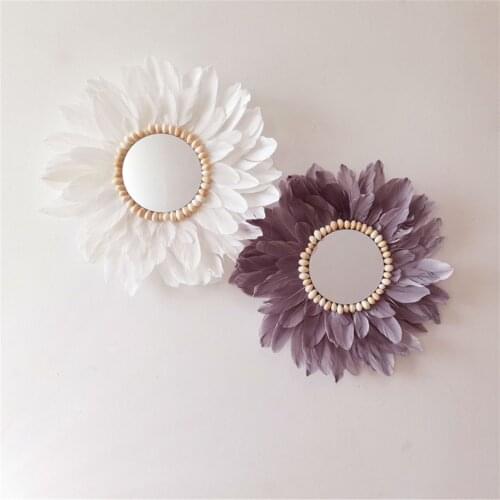 Nordic Feather Mirror Handmade Wall Decorations Drop-resistant Acrylic Mirror Feather Crafts Flower Tray And Conch Ornaments