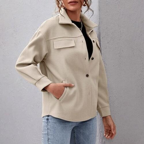 Women Autumn Button Shirt Jacket Fashion Turn-down Collar Coat Long Sleeve Pocket Outwear Casual Loose Streetwear Jackets Femme