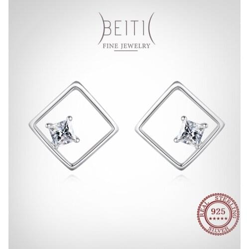 Beitil Genuine 925 Sterling Silver Simple Fashion Square Dazzling Clear CZ Dangle Ear For Women Wedding Engagement Jewelry Gift