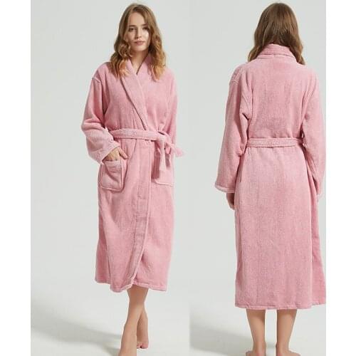 Women Bathrobe Winter 100% Cotton Thicken Warm Towel Bath Robe Long Plus Size Lovers Couples Night Dressing Gown Nightgown