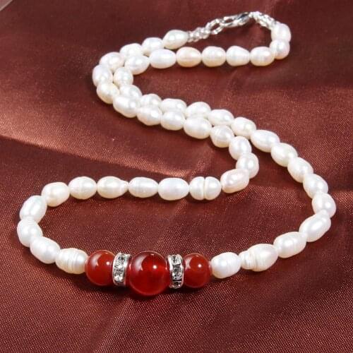 Pearl Necklace White Natural Freshwater Pearl NecklaceFfor Women 5-6mm Necklace Beads Jewelry 40cm Length Necklace Pearl jewelry