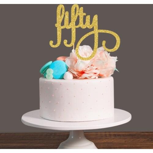 Gold/Silver/Black Glitter Fifty Cake Topper,50th Birthday Party Favors Cake Decorations Supplies