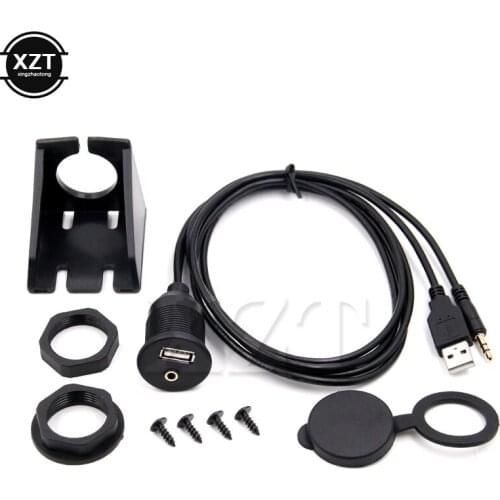 1PCS For Car Dash Board Mount 3.5mm USB 2.0 AUX Socket AM/AF DC 3.5 Audio Extension Lead Panel 1m 2m High quality