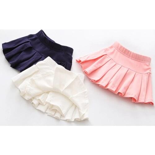 2021 Autumn Spring Summer Casual 3 4-8 10 12 Years Kids Cotton School Solid Color Training Dance Skirt With Shorts For Baby Girl