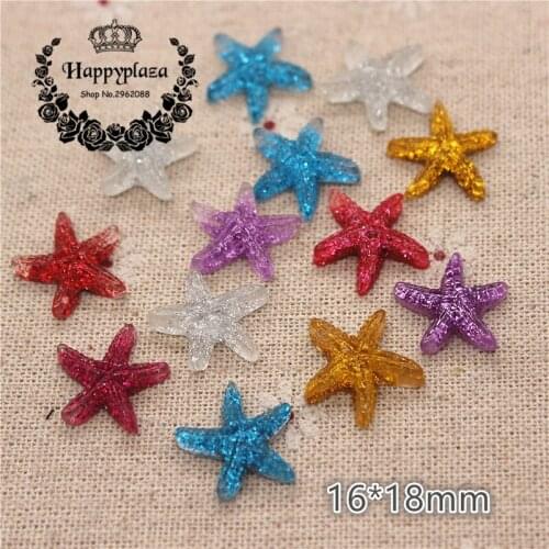 30PCS Mix Colors Cute Shiny Resin Starfish Flatback Cabochon DIY Hair Bow Center Scrapbooking,16*18mm