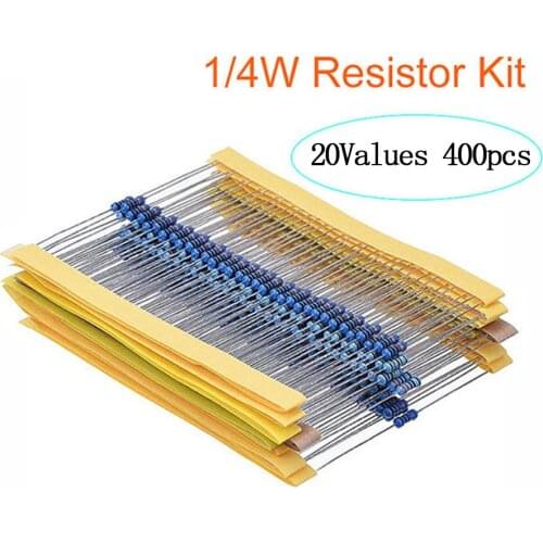 400pcs/lot 1/4W Metal Film Resistor Assortment Kit 10ohm - 1M ohm 1% Resistance set 1K/10K/4.7K/470/680 ohm electronic resistors