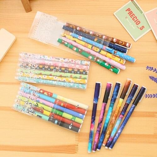 6 Color/Set Of Cartoon Cute Galaxy Star Sweet pen Stationery Pen 0.38mm School Office Stationery ChildrenS Stationery Prizes