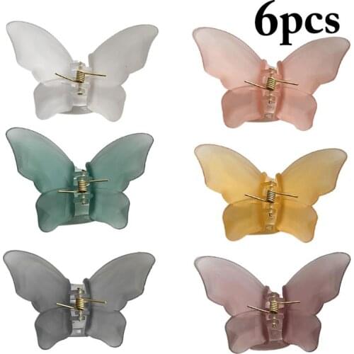 6pcs Women Girls Cute Colorful Butterfly Plastic Hair Claws Sweet Hair Ornament Clip Hairpins Headwear Fashion Hair Accessories