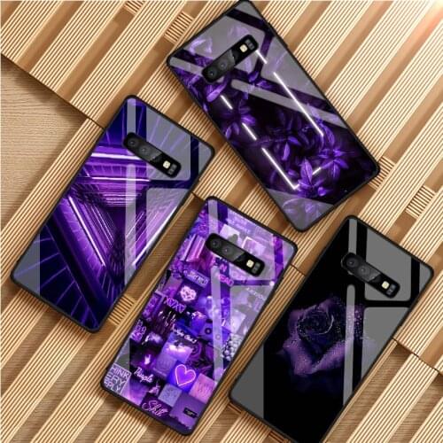 Purple Tempered Glass Phone Case For Samsung Galaxy S8 S9 S10 S20 PLUS J8 J6 J4 2018 NOTE 8 9 10 Cover Shell