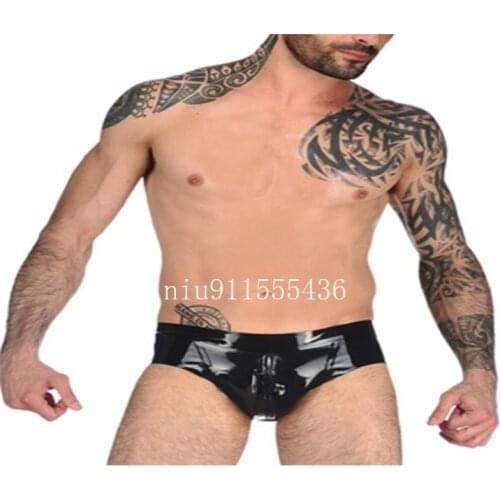 Black Men Latex Rubber Shorts Underwear with Red Condom Latex Underwear Penis Condoms Adult Sexy Games