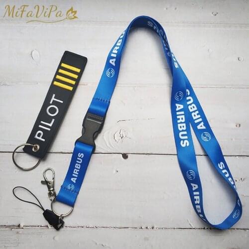 2 PCS Black Pilot Sleutelhange Keychain Airbus Neck Strap Airplane Chaveiro llavero Lanyard for ID Card Holder Airbus Lanyard