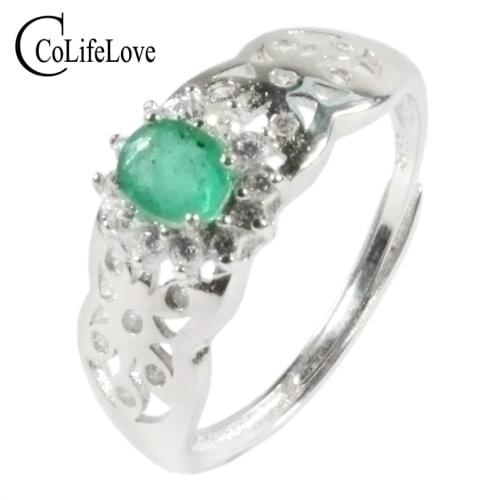 CoLife Jewelry Fashion Gemstone Ring for Office Woman 4*5mm Natural Emerald Ring 925 Silver Emerald Jewelry