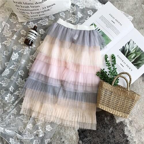 2019 Summer Long Tutu Girl Skirt Girls Skirts Gradual Change Rainbow Skirt Children 3 4 5 6 7 8 Years baby kids skirt