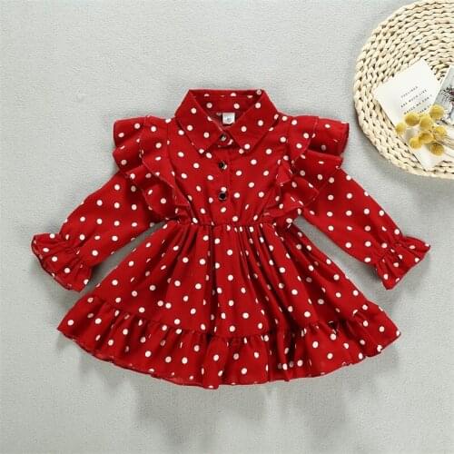 Girls Party Dress Autumn Ruffles Sleeve Dot Pattern Birthday Dresses for Children Kids