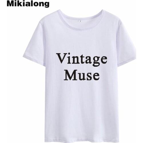 Mikialong Vintage Muse Cotton Tshirt Women Retro Summer Short Sleeve Tee Shirt Femme 2018 Hipster Black White T Shirt Women Tops