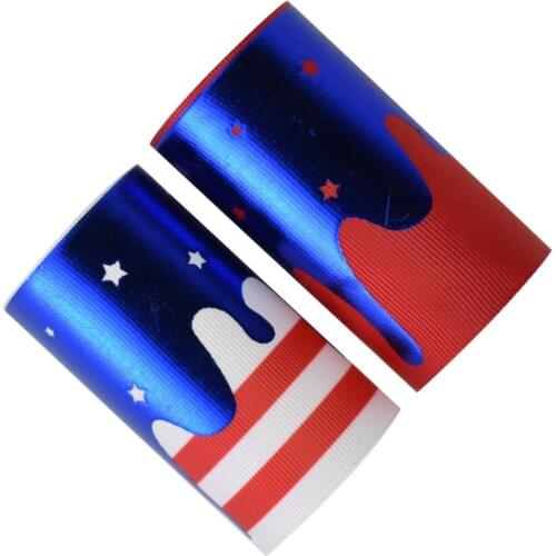 HSDRibbon custom 75MM 3 inch summer series Blue gold Foil Printed on Grosgrain Ribbon