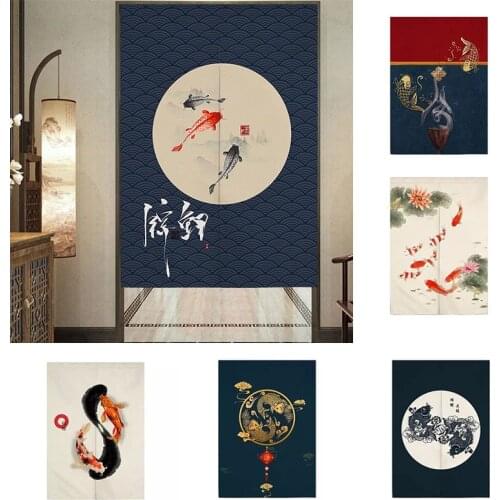 Koi Carp Pattern Bedroom Door Curtain Half Panel Curtain Kitchen Living Room Partition Curtain Home Decoration