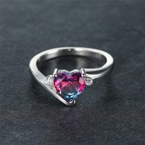 Cute Heart Gradient Zircon Rainbow Stone Engagement Rings For Women Wedding Jewelry Multicolor Crystal Ring Female Finger Bands