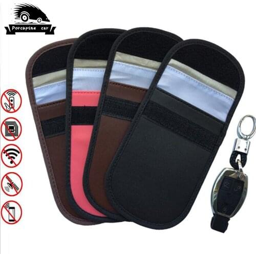 Leather Key Signal RFID Blocking Anti Theft Faraday Pouch Case for Keyless Entry Car Key Fob Protector