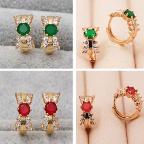 Trendy Gold Copper Plated Round Earrings Green Red Zirconia Stone For Women Girls Fashion Jewelry Accessories Wedding Gif