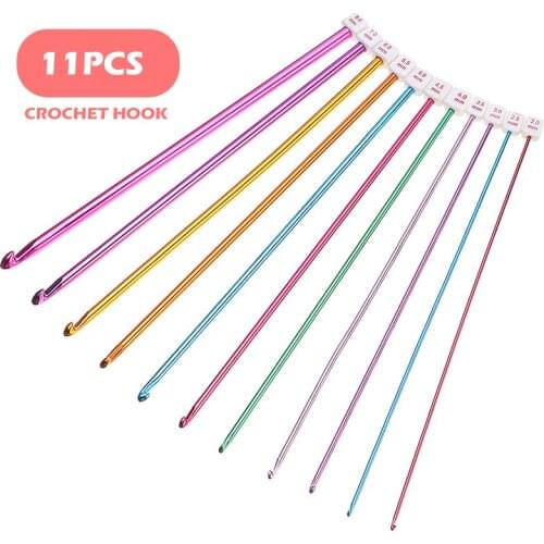 11pcs Colorful Aluminum Afghan Crochet Hook 2-8mm 10.6" Hand Woven Crochet Hook Knitting Needles For DIY Sewing Work