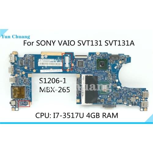 A1885484A For SONY VAIO SVT131 SVT131A MBX-265 Laptop motherboard S1206-1 I7-3517U CPU 4GB RAM HM77 fully tested