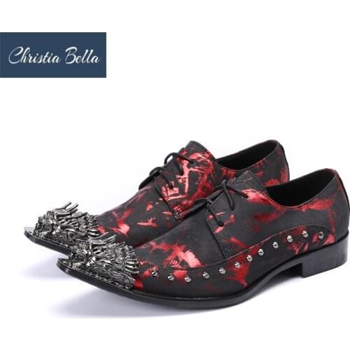 Fashion Trending Wedding and Party Leather Dress Shoes for Men Italian Style Mens Lace-up Metal Toe Shoes Plus Size 38-47