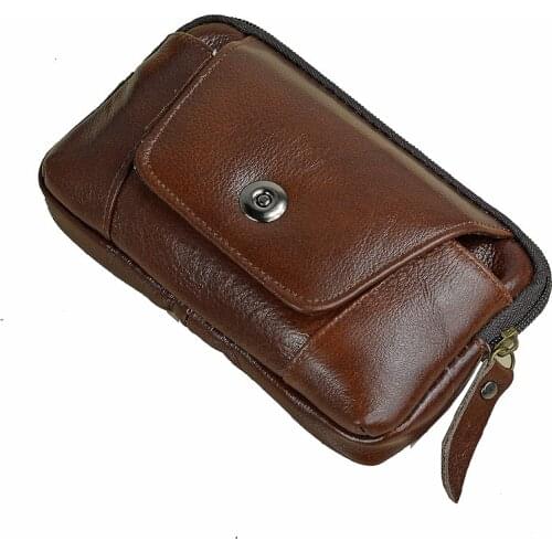 Men Genuine Leather Hip Bum Belt Bag Male Zipper Leather Phone Pouch Bag High Quality Waist Boy Fanny Packs