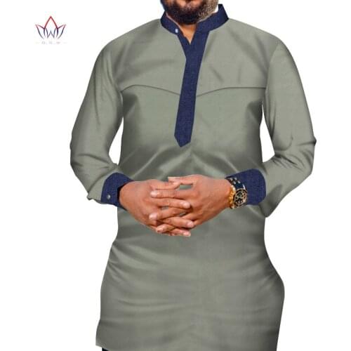 Men Patchwork Long Sleeve Top Tees African Clothes Bazin Riche African Design Clothing Casual Mens Jacquard Top Shirts WYN756