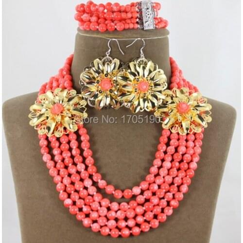 Fantastic Coral Beads Jewelry Set Nigerian Wedding Beads Necklace Jewelry Set Free Shipping CB004