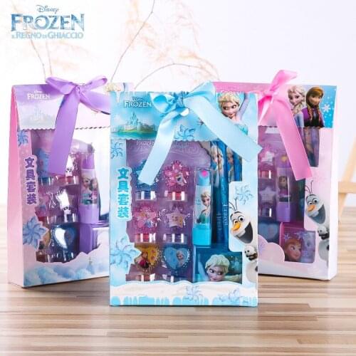 Disney Stationery Frozen Seal Stationery Set Pencil Lipstick Rubber Combination Gift Cartoon Cute Student Supplies 7 Piece Set