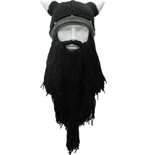 New Mens Barbarian Vagabond Viking Beard Beanie Horn Hats Handmade Winter Warm Birthday Funny Gag Halloween Cap Christmas Gifts