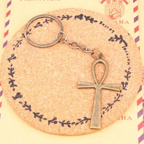New Fashion Bronze Pendant Metal Key Chains Accessory,28mm Key Ring Vintage cross egyptian ankh life symbol Keychain