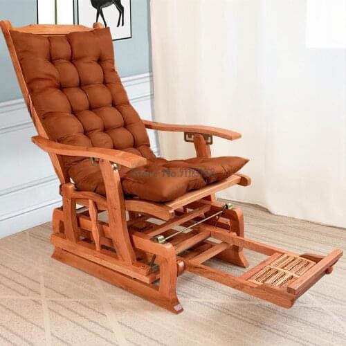 Solid wood rocking chair for the elderly easy recliner chair log lunch break adult home balcony leisure chair folding nap chair