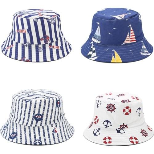 Navy Wind Anchor Printing Reversible Fisherman Hat Ins Visor for Men and Women Summer Sun Protection Hat Unisex Panama Bob Hat