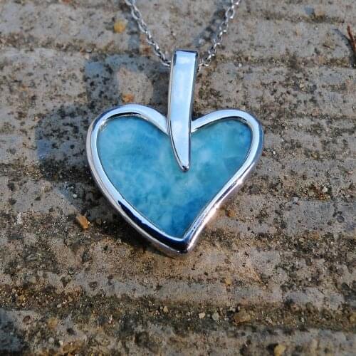 Natural Larimar Stone Pendand in 925 Sterling Silver Fine Jewelry Pendants