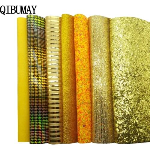 QIBU Golden Faux Leather Fabric DIY Hair Bow Accessories Handmade Shoes Bag Decoration A4 size Bow Fabric Synthetic PU Leather
