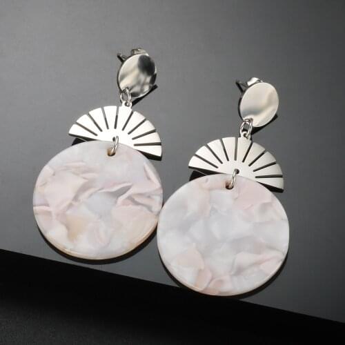 Fashion Fan Shaped With Round Pink Resin Charm Drop Earrings Geometric Charm Stud Earrings For Women Party Jewelry Gift