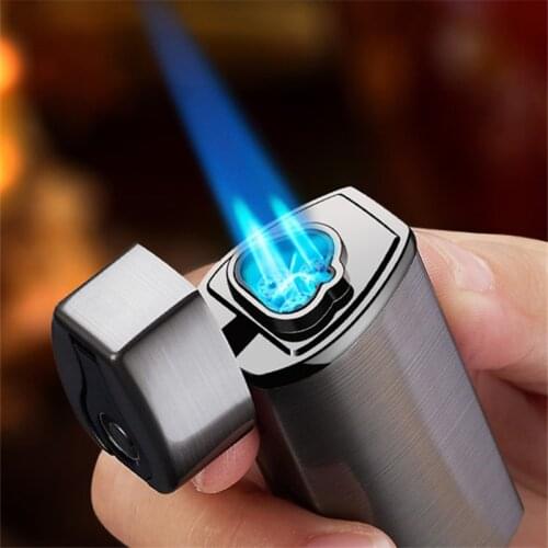High-End Windproof Torch Turbine Lighter Metal Three Jet Blue Flame Cigar Lighter Cigarette Accessories MenS Business Gifts