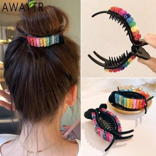 AWAYTR Korean Rainbow Hair Clips Big Crabs For Ponytail Bun Hair Clamps Candy Color Hairpin Accessories Fashion Headdress Gifts