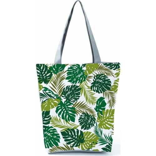 Plant Printed Handbag Leaves High Capacity Shoulder Bag Eco Reusable Shopping Bag Green Casual Women Beach Tote Custom Pattern