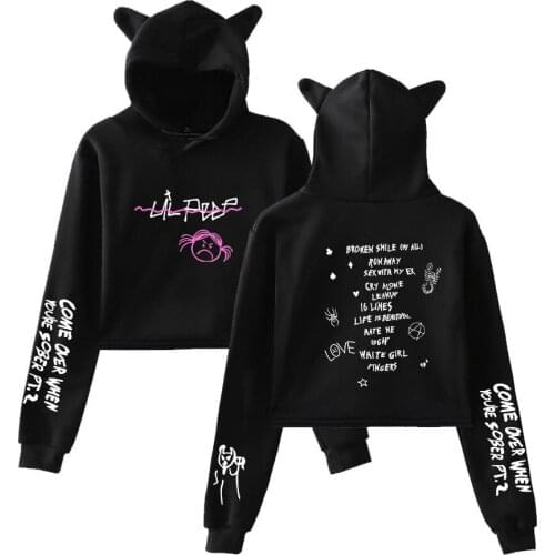 Womens Clothing Hoodies Sweatshirts Girls Letter Print Spring and Autumn Fashion Cropped Female Cat Ear Hoodie Sweatshirts SW69