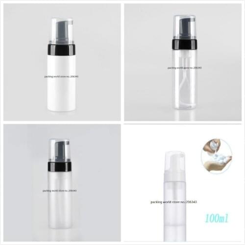 100ML white/clear/frosted plastic PET bottle with black foaming pump for facial foam/ MOUSSE cleanser/hand cleaning skin care