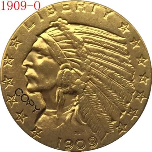 24-K gold plated 1909-O $5 GOLD Indian Half Eagle Coin Copy