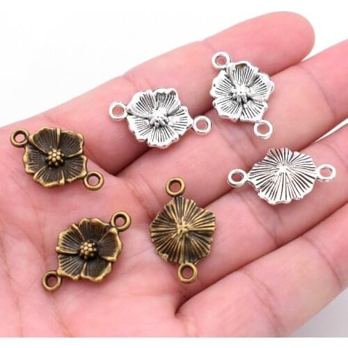 25x15mm 10pcs/lot Antique Silver and Bronze Plated Flower Connector Pendants For Making DIY Handmade Jewelry/Necklace/Bracelet